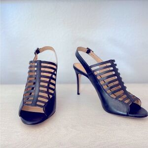 Antonio Melani-Pearta, Black Leather 4” Stiletto Sling Backs, Peep Toe size 10